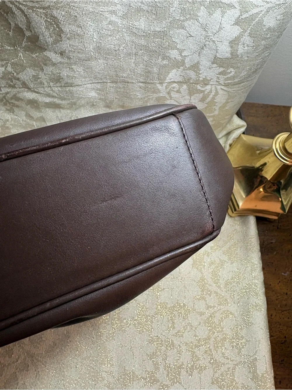 Etienne Aigner Brown Leather Shoulder Bag with Gold Hardware